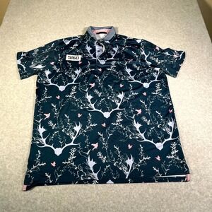 Greyson Reindeer Games Polo Shirt Mens XL Multicolor Antler Bird Print Golf